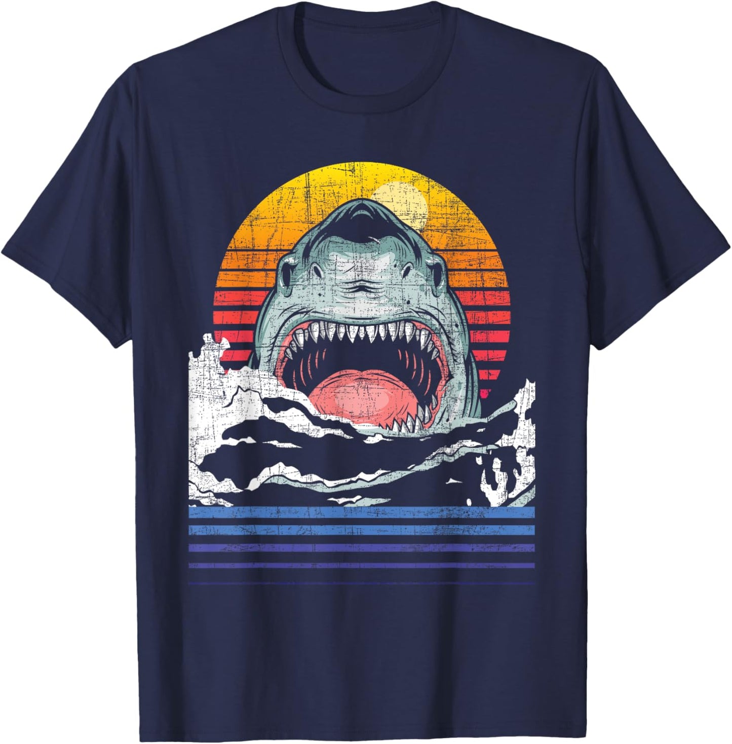 Retro Vintage Shark - Marine Biologist Wildlife Shark Lovers T-Shirt - T-Shirt | Navy