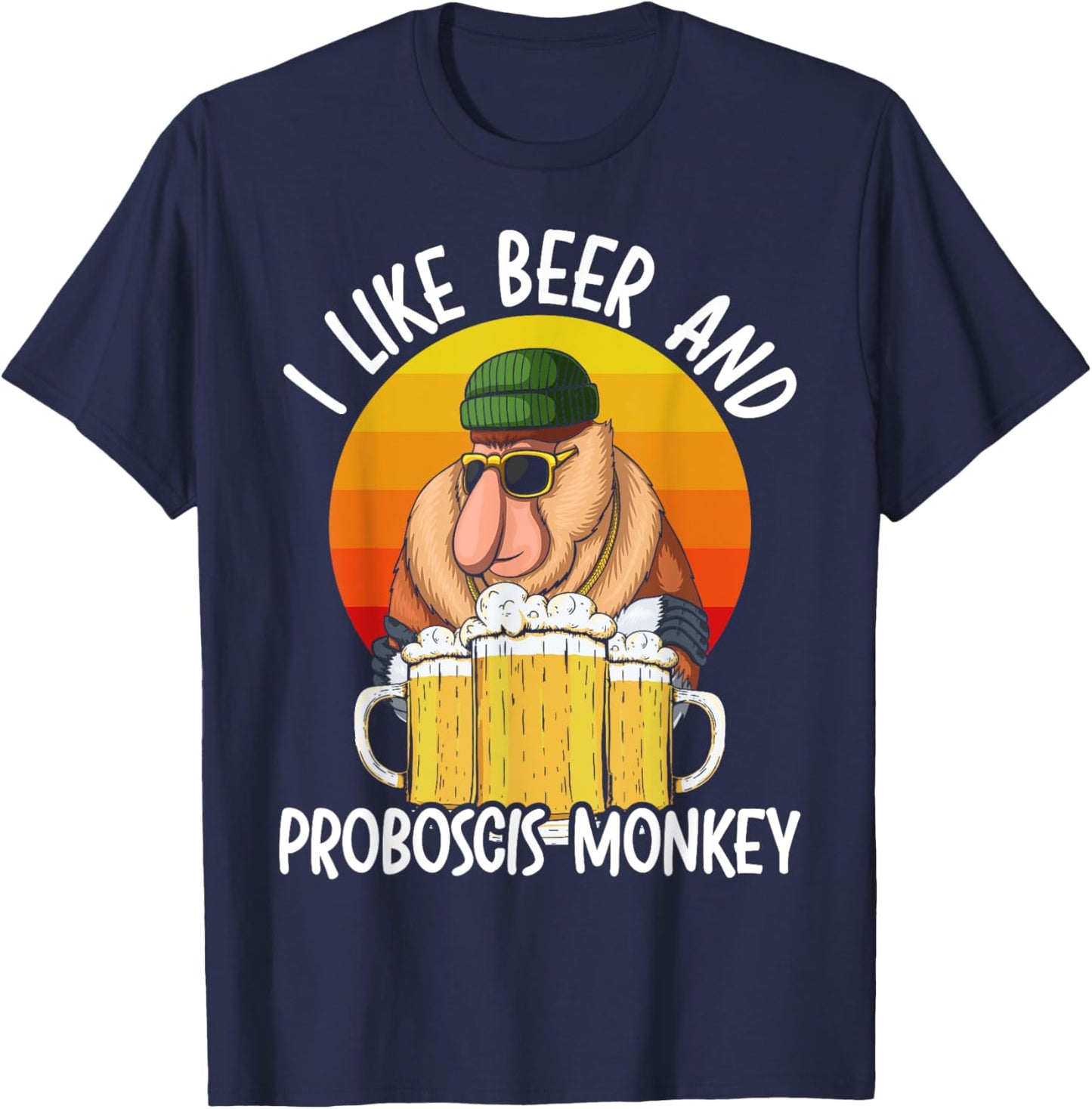 I Like Beer And Proboscis Monkey Wildlife Animal Zookeeper T-Shirt - T-Shirt | Navy