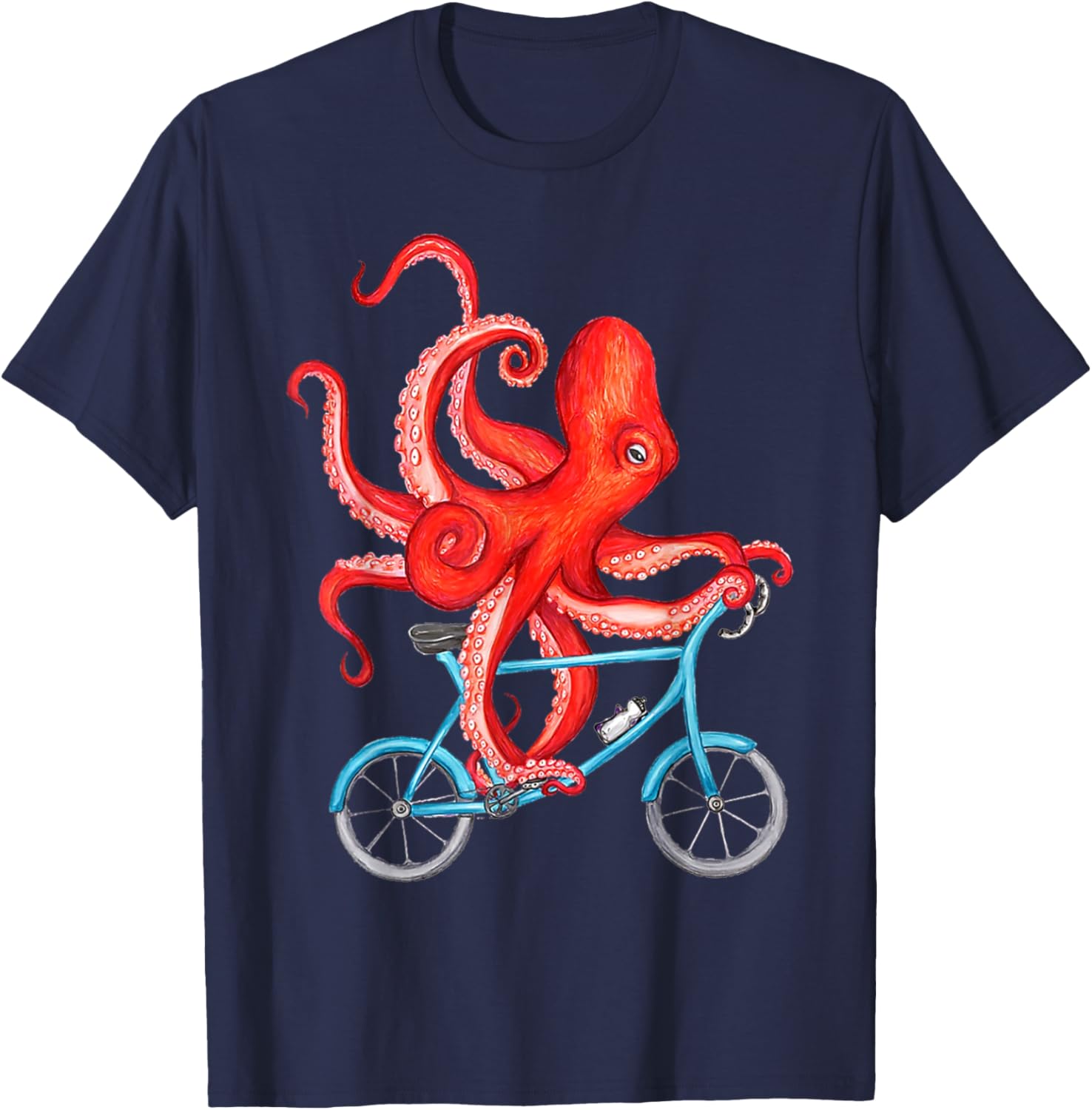 Octopus Bicycle Bike Cycling Beach Ocean Sea Octopus Lover T-Shirt - T-Shirt | Navy