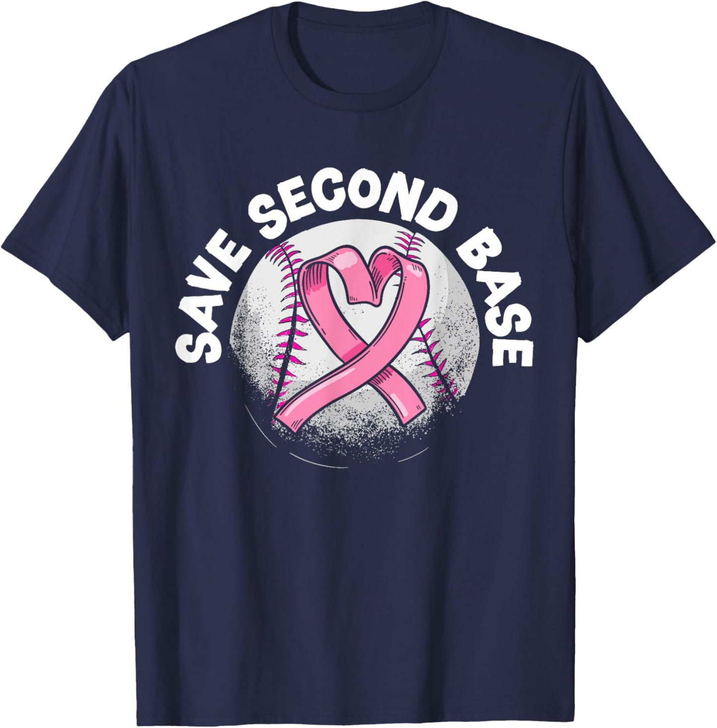 Save 2nd Base Baseball Player Breast Cancer Awareness T-Shirt - T-Shirt | Navy