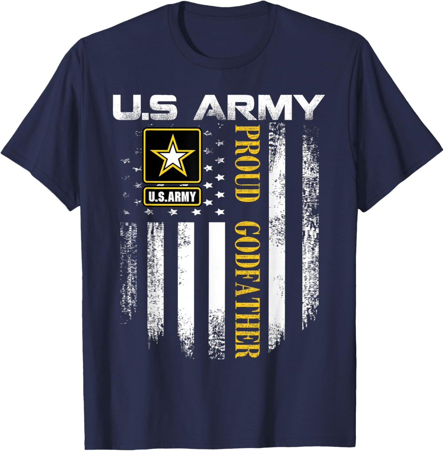 Vintage U.S. Army Proud Godfather With American Flag Gift T-Shirt - T-Shirt | Navy