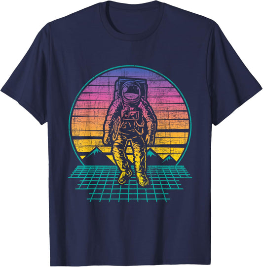 Retro Vintage Astronaut - Spaceman Universe Planets Galaxy T-Shirt - T-Shirt | Navy