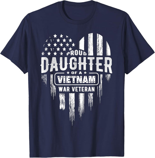 Proud Daughter Vietnam Vet Dad Veterans Day American Flag T-Shirt - T-Shirt | Navy