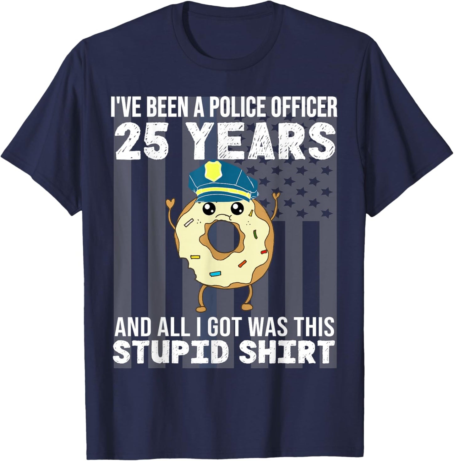 25 Year Police Officer Anniversary 25 Years of Service T-Shirt - T-Shirt | Navy