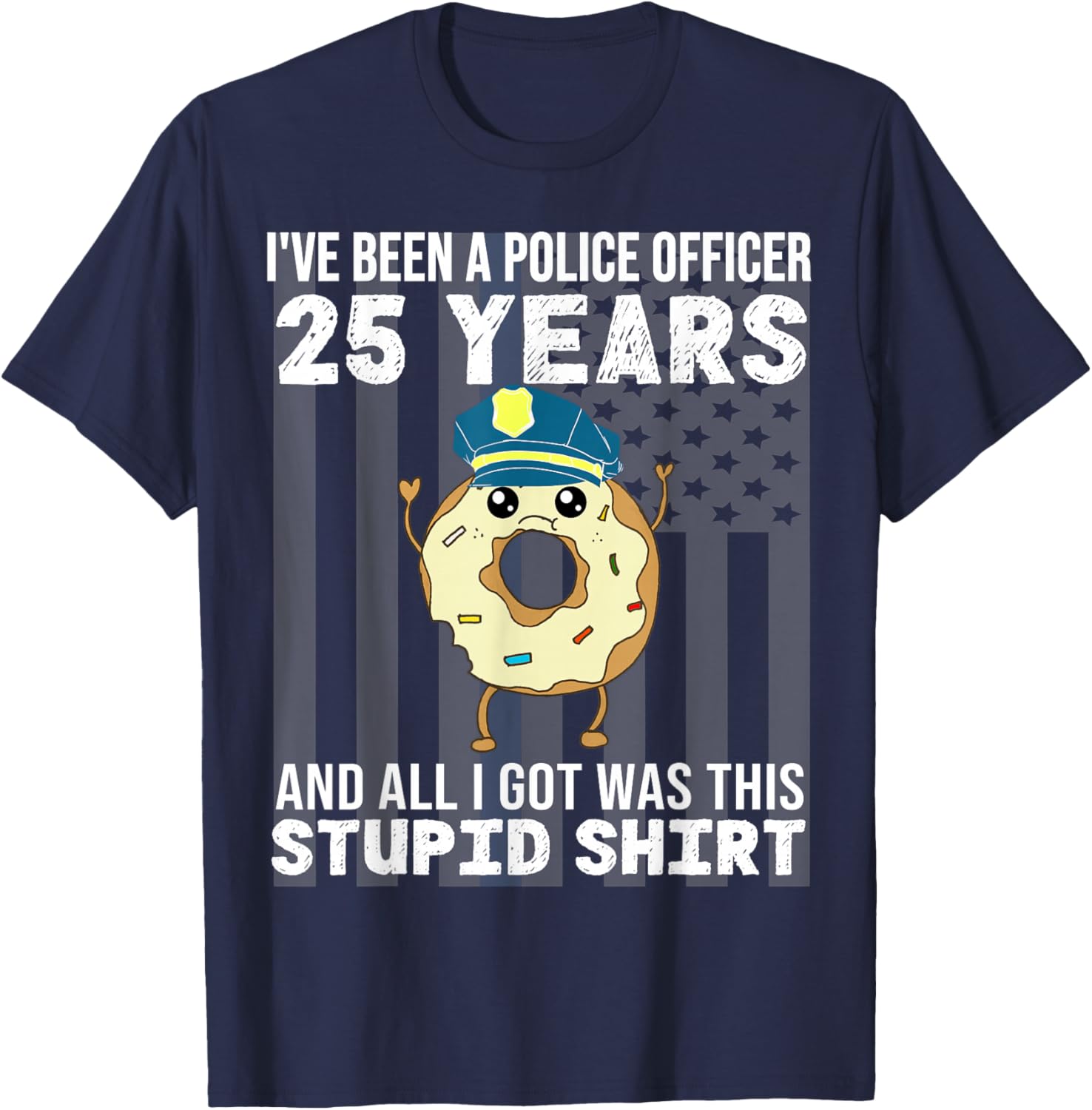 25 Year Police Officer Anniversary 25 Years of Service T-Shirt - T-Shirt | Navy