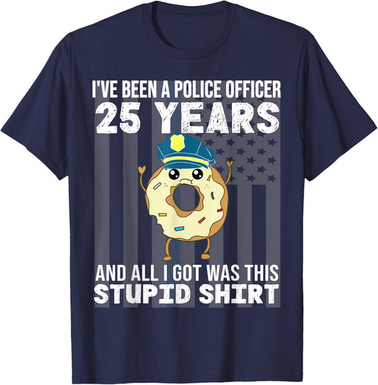 25 Year Police Officer Anniversary 25 Years of Service T-Shirt - T-Shirt | Navy