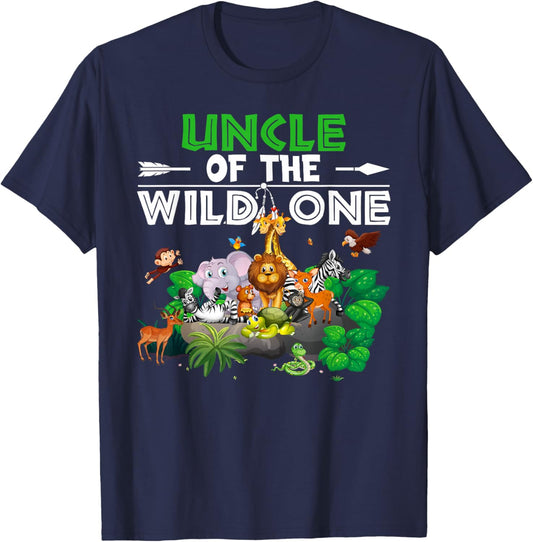 Uncle of the Wild One Animal Zoo Birthday Boy Safari Jungle T-Shirt - T-Shirt | Navy
