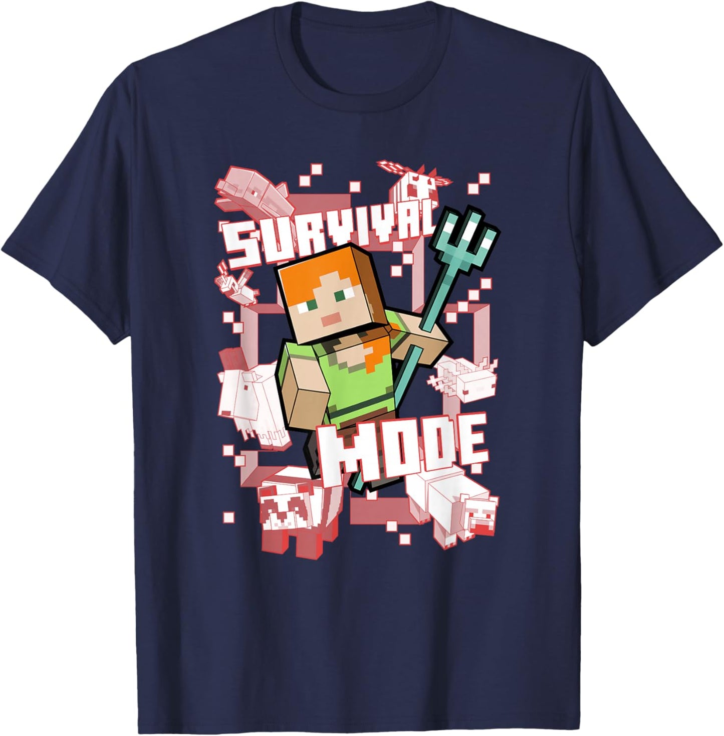 Minecraft Alex Survival Mode Trident T-Shirt - T-Shirt | Navy