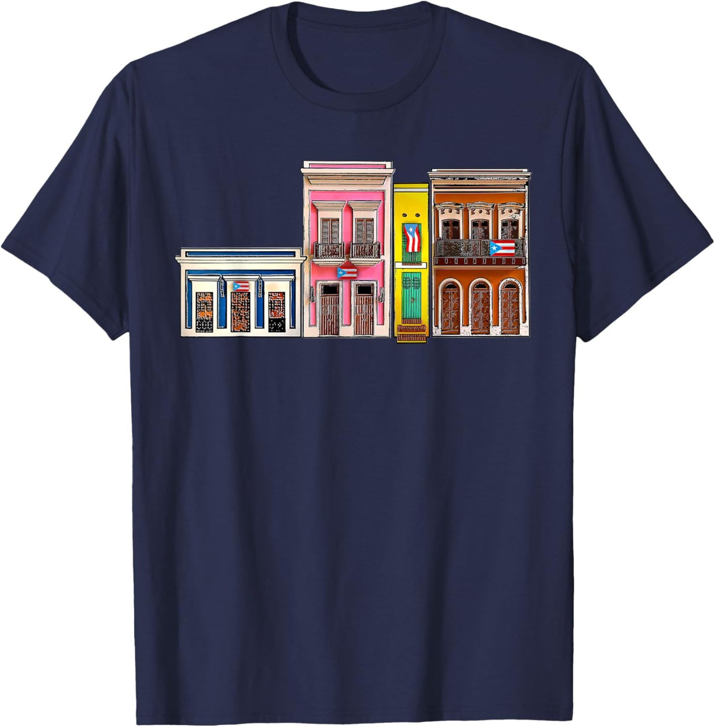 Viejo San Juan Casitas, Puerto Rico Flag Boricua Proud T-Shirt - T-Shirt | Navy