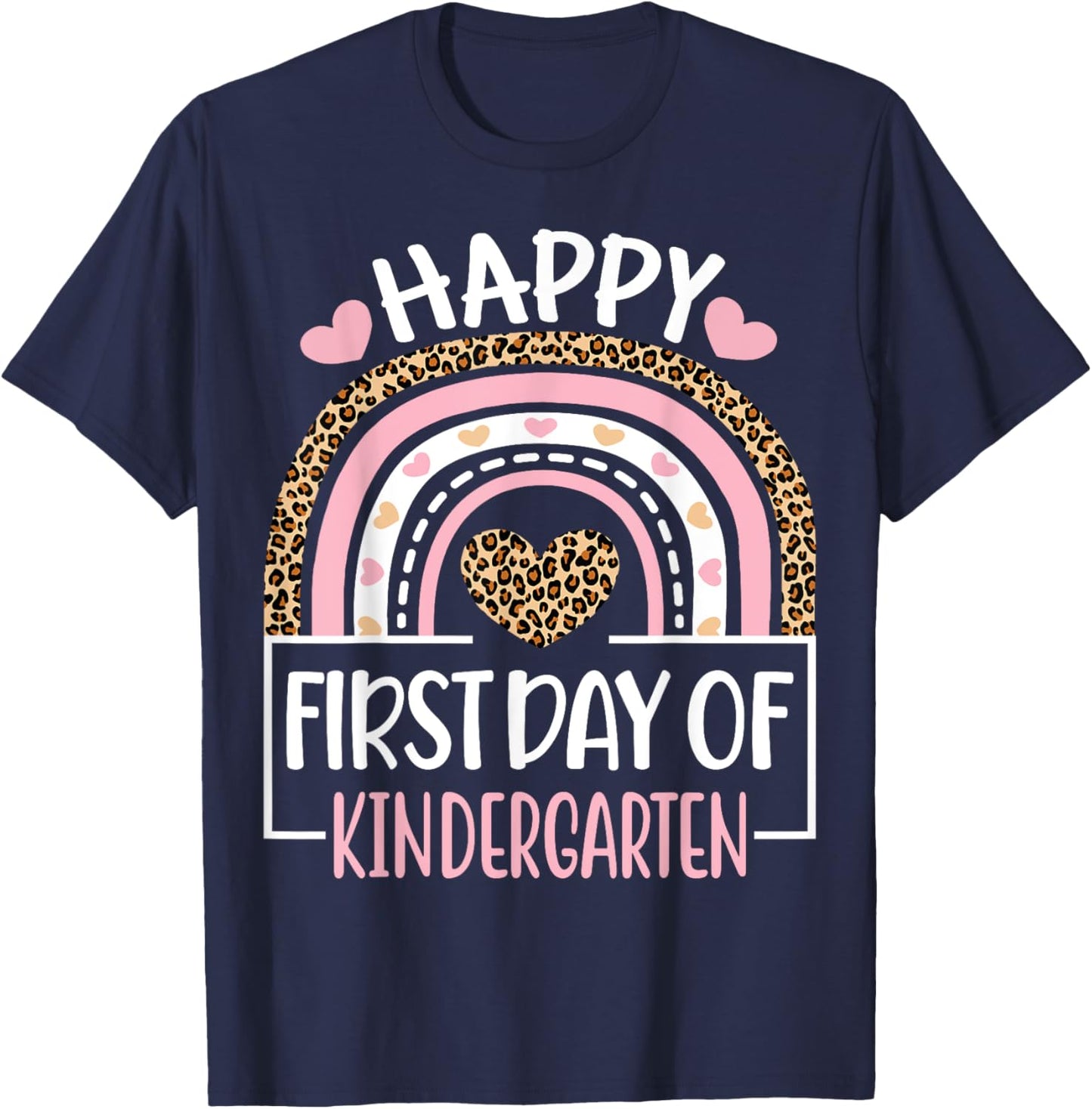 First Day of Kindergarten Funny Back To School Leopard Teach T-Shirt - T-Shirt | Navy