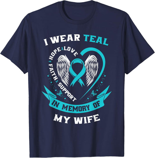 I Wear Teal For My Wife Ovarian Cancer Awareness Husband Men T-Shirt - T-Shirt | Navy