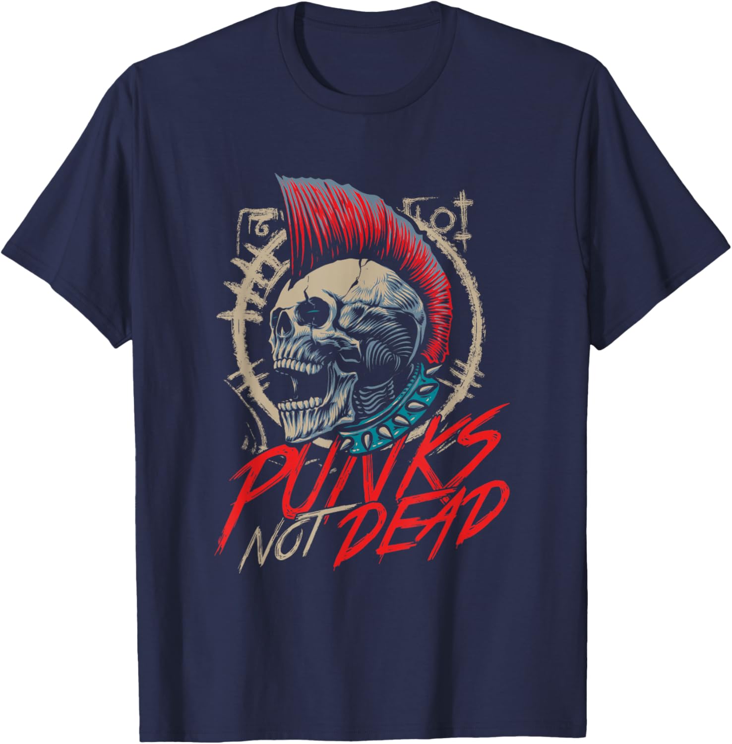 Punks Not Dead | Rocker Punker | Punk Rock Music T-Shirt - T-Shirt | Navy