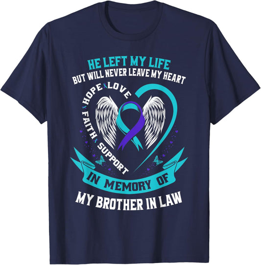 Teal Purple Suicide Awareness Ribbon Brother In Law Memorial T-Shirt - T-Shirt | Navy
