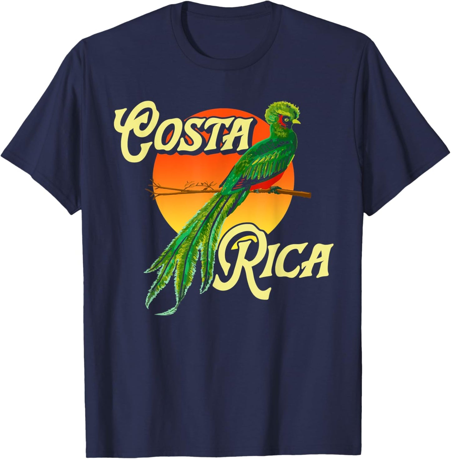 Costa Rica Resplendent Quetzal Bird Nature Sunset Retro T-Shirt - T-Shirt | Navy