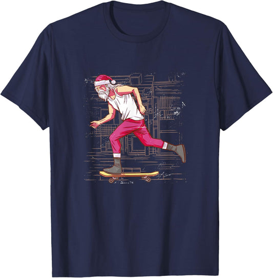 Skateboarding Santa Christmas Skateboard Holidays Sport T-Shirt - T-Shirt | Navy