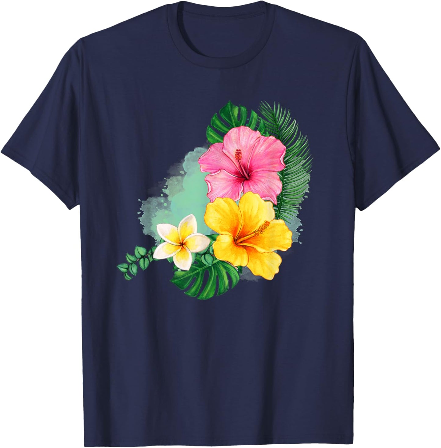 Tropical Flower Hibiscus Plumeria Design for Gardener T-Shirt - T-Shirt | Navy
