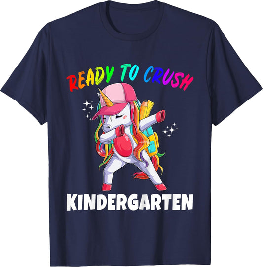 First Day of Kindergarten Unicorn Gift Girls Cute Rainbow T-Shirt - T-Shirt | Navy