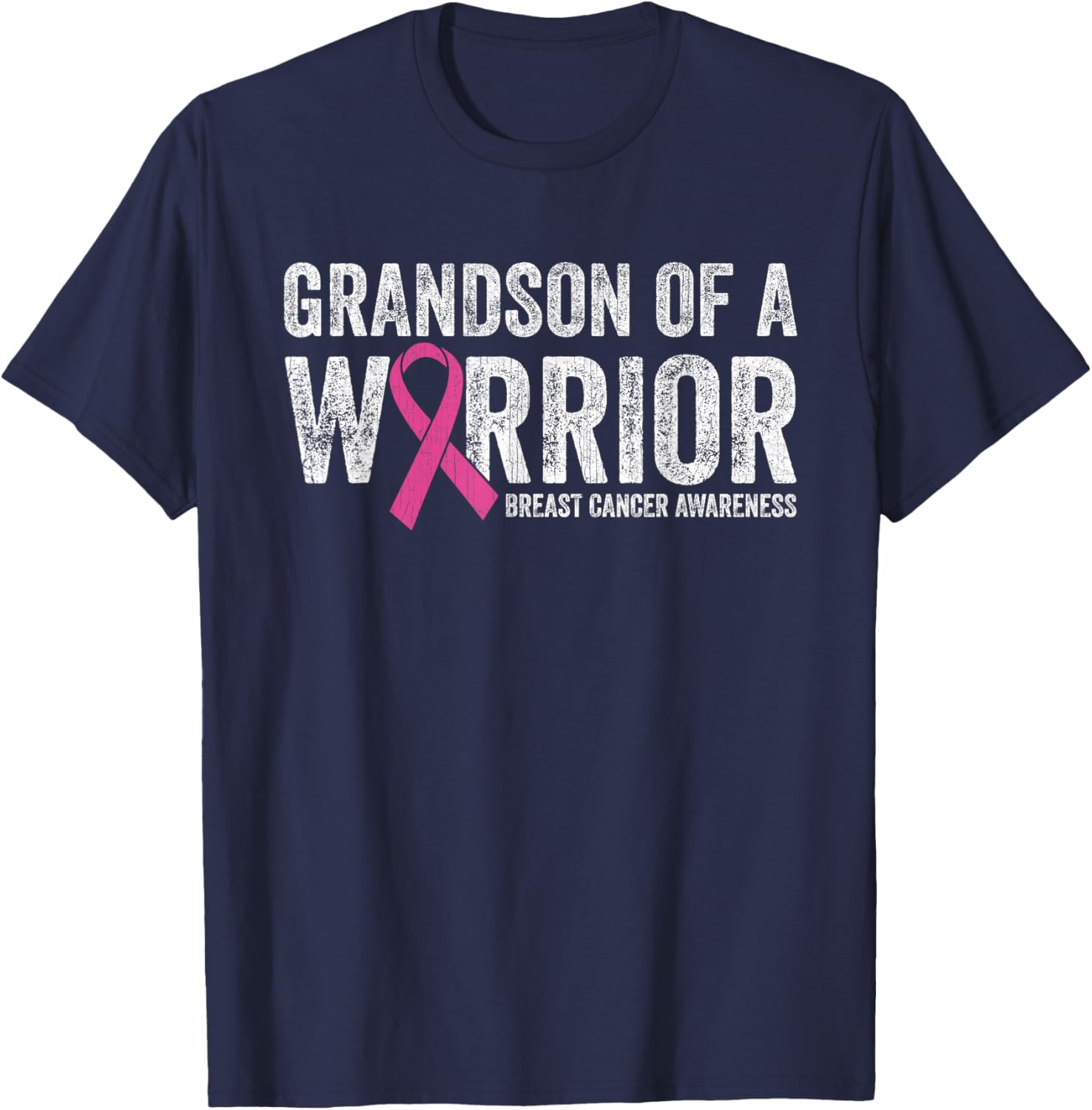 Breast Cancer Awareness Pink Ribbon Grandson Of A Warrior T-Shirt - T-Shirt | Navy