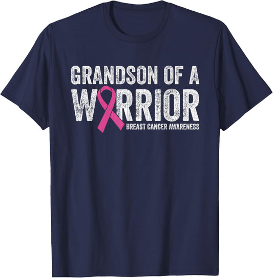 Breast Cancer Awareness Pink Ribbon Grandson Of A Warrior T-Shirt - T-Shirt | Navy