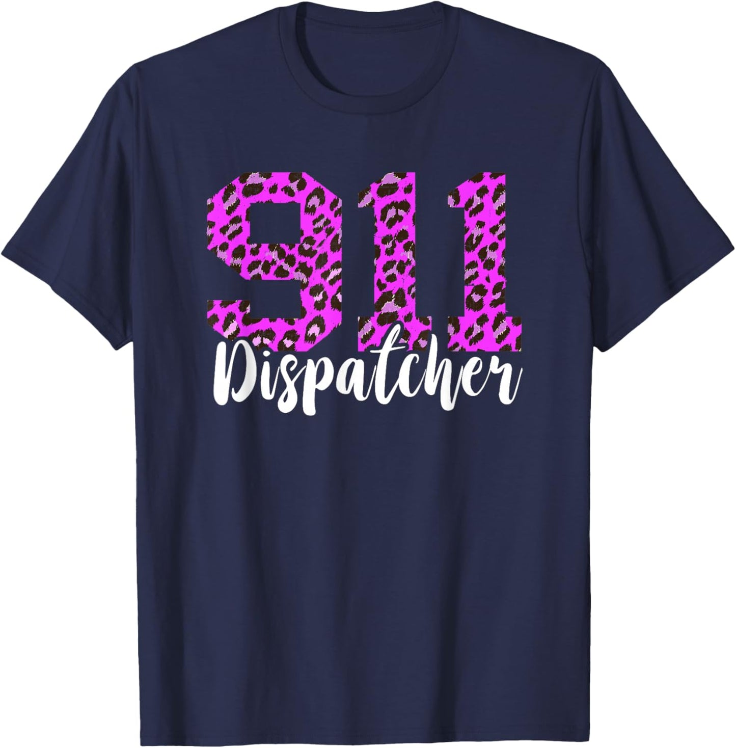 Dispatcher 911 Dispatch Thin Yellow Line Purple Leopard T-Shirt - T-Shirt | Navy