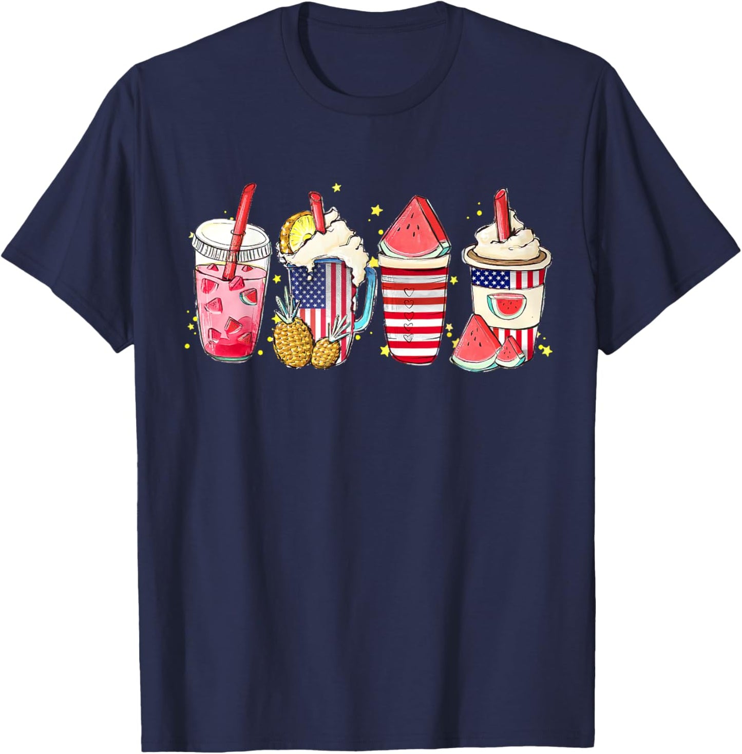4th of July Coffee Lover Iced Latte Watermelon Slush T-Shirt - T-Shirt | Navy