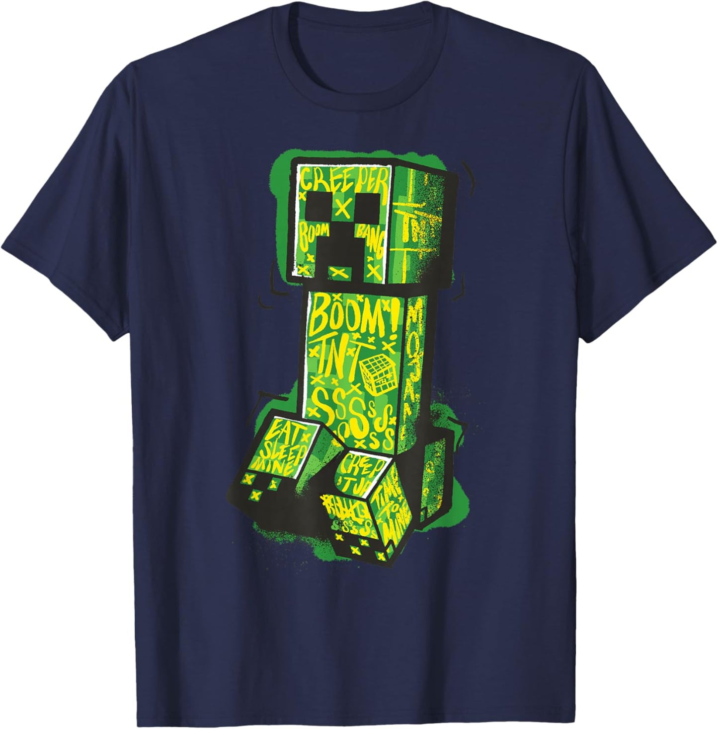 Minecraft Creeper Street Graffiti Fill T-Shirt - T-Shirt | Navy