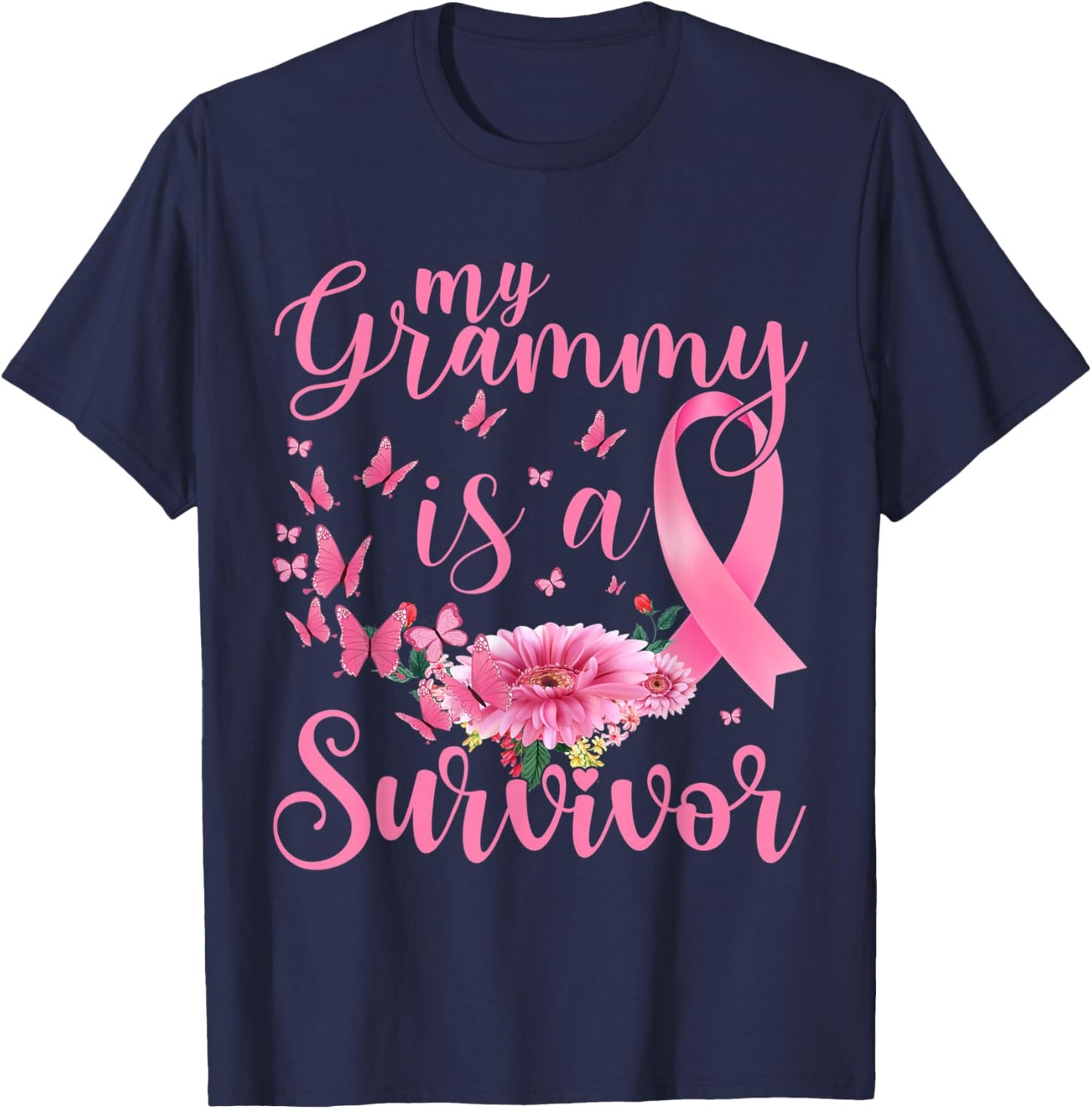 Breast Cancer Awareness Support My Grammy Is A Survivor T-Shirt - T-Shirt | Navy
