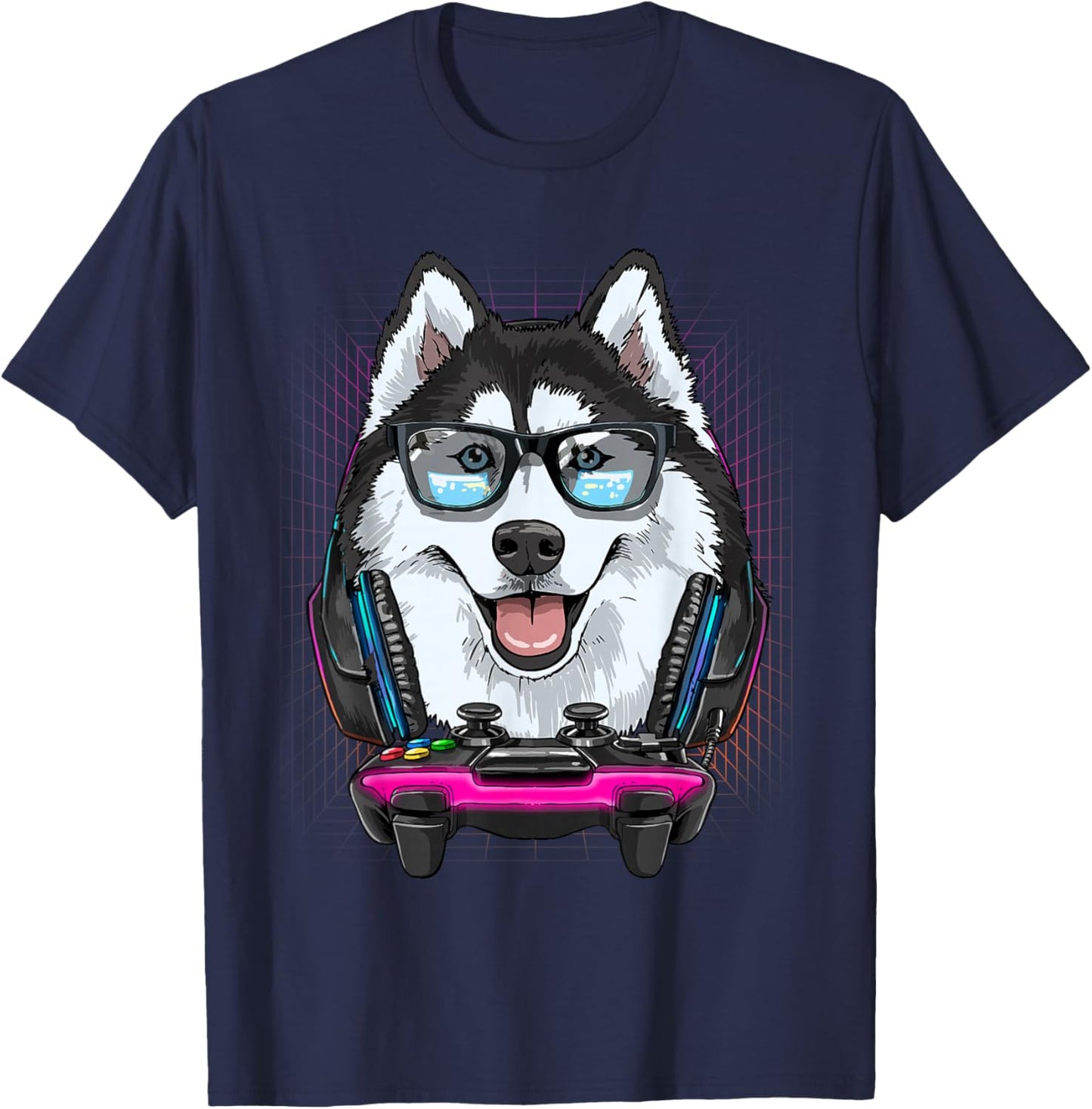 Siberian Husky Dog Gamer Computer Video Gamer Husky Lover T-Shirt - T-Shirt | Navy