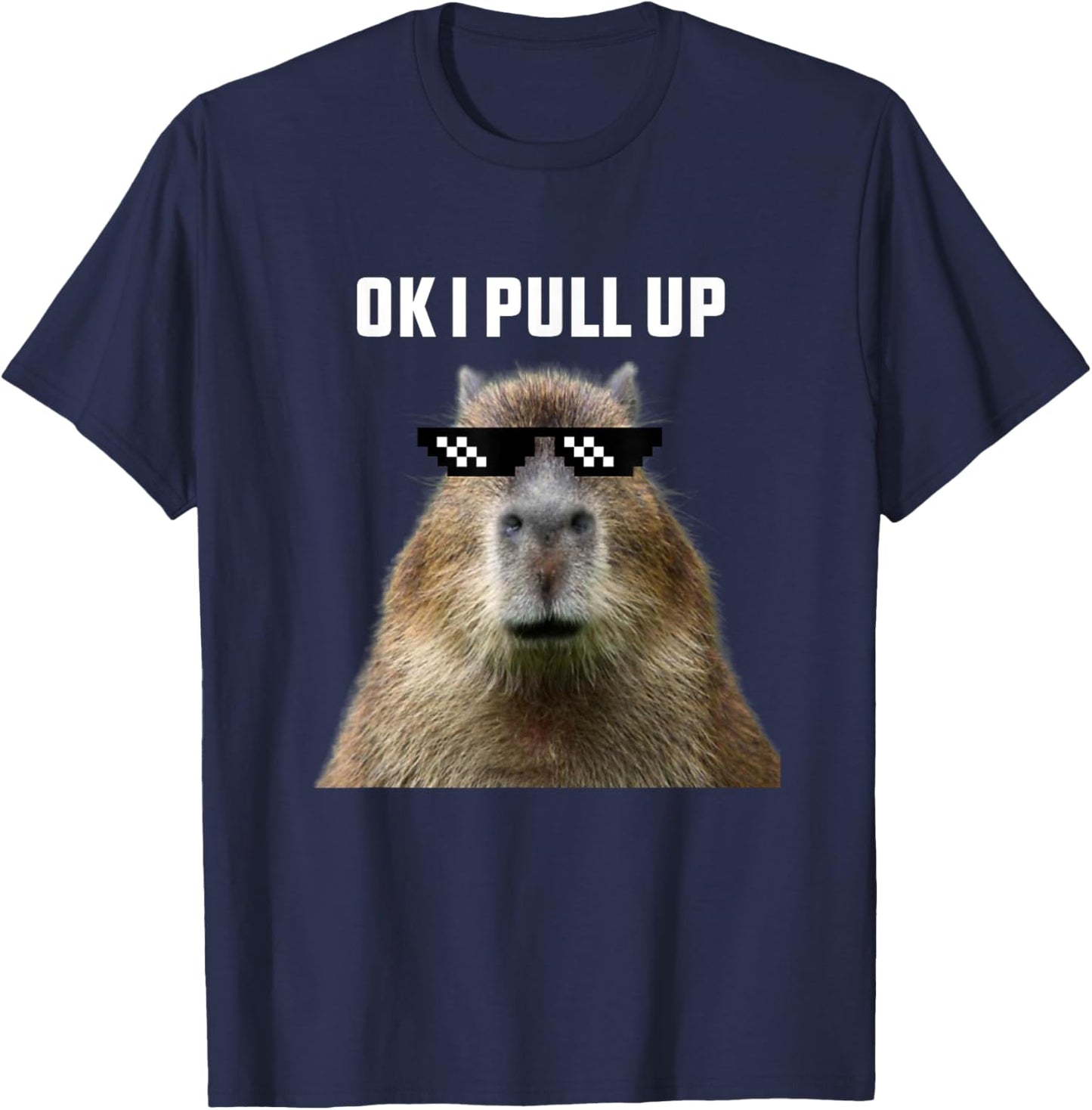 Ok I Pull Up Capybara , Black T-Shirt - T-Shirt | Navy