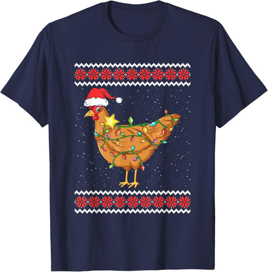 Hen Christmas Ugly Christmas Sweater Funny Chicken T-Shirt - T-Shirt | Navy