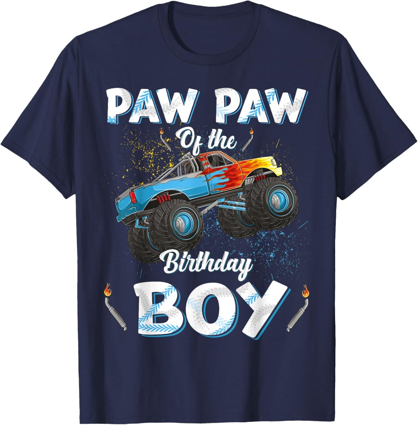 Paw Paw Of The Birthday Boy Monster Truck Bday Men Grandpa T-Shirt - T-Shirt | Navy