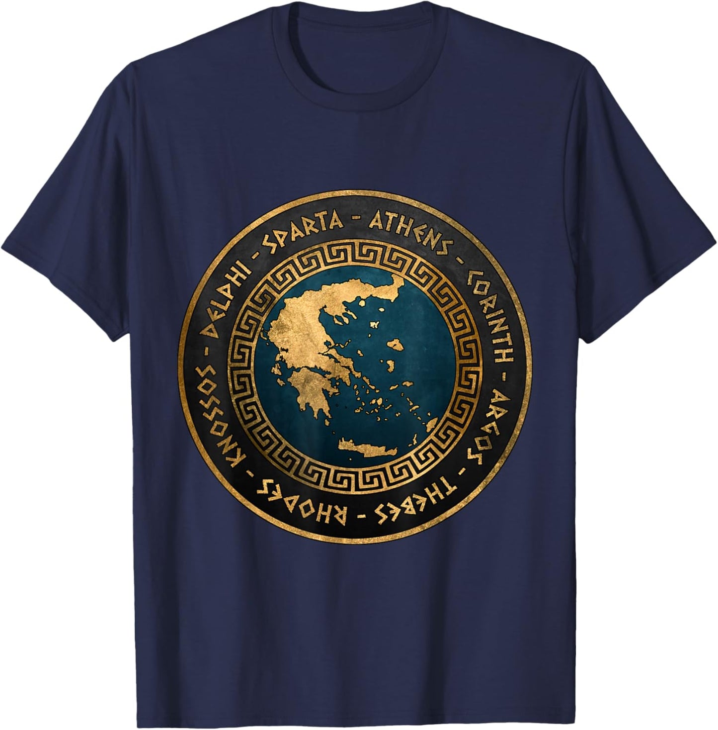 Agema Apparel Ancient Greek Cities of Ancient Greece , Black T-Shirt - T-Shirt | Navy