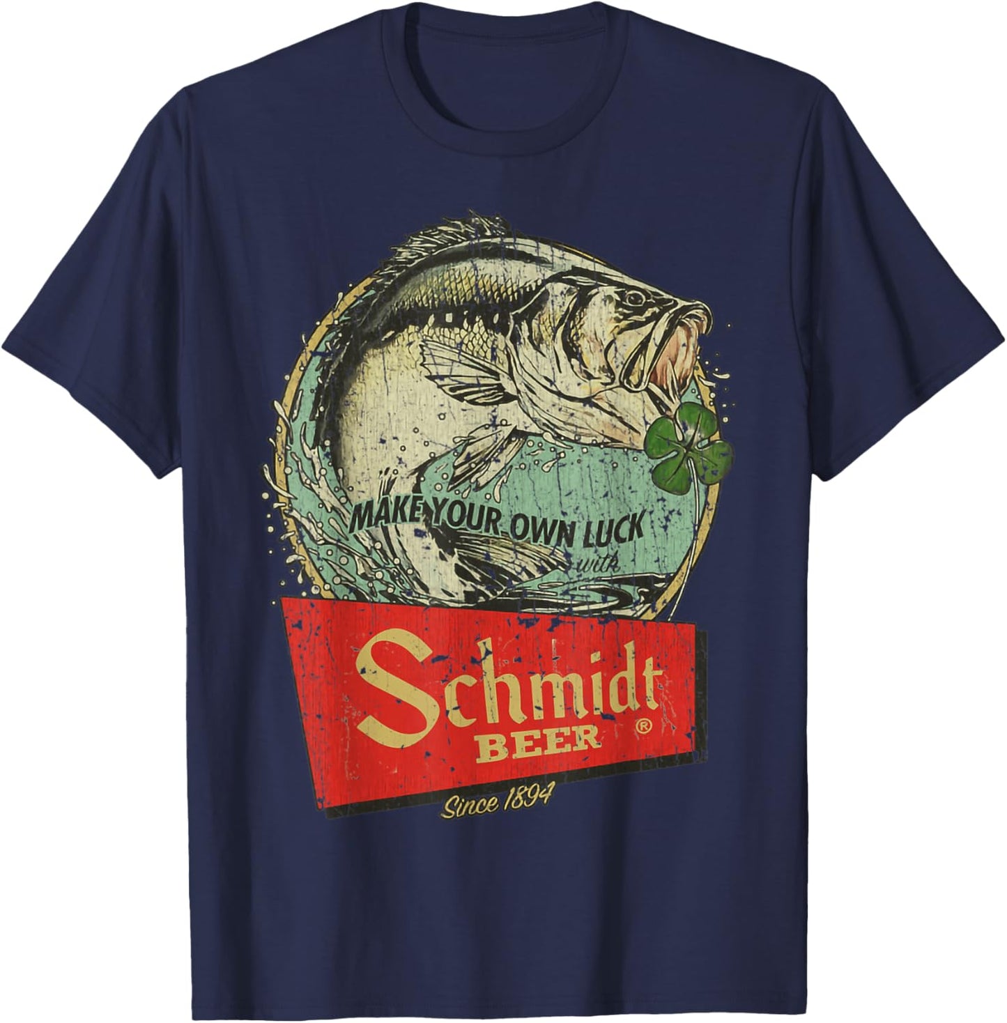 Fishing Schmidt Beer Make Your Own Luck 1894 Vintage T-Shirt - T-Shirt | Navy