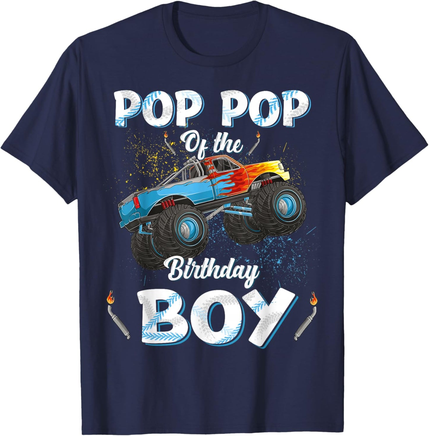 Pop Pop Of The Birthday Boy Monster Truck Bday Men Grandpa T-Shirt - T-Shirt | Navy