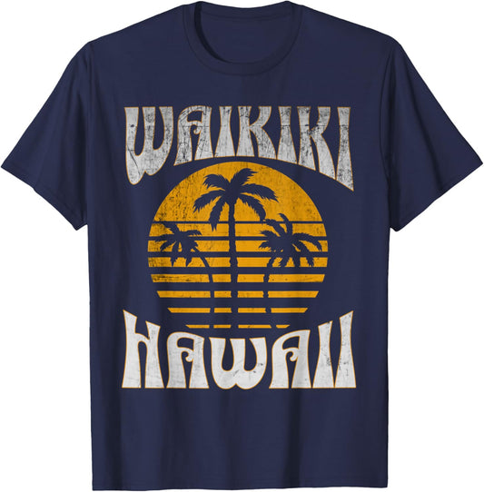 Waikiki Hawaii Beach Summer Vacation Vintage Women Kids T-Shirt - T-Shirt | Navy