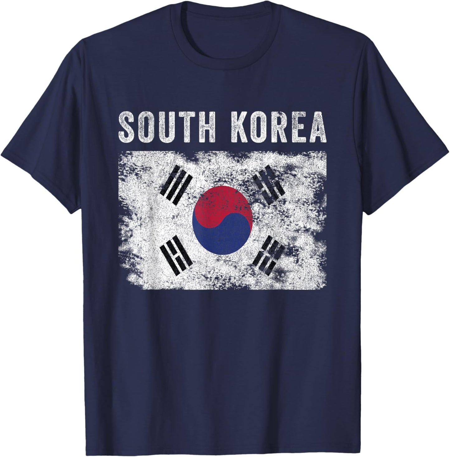 South Korea Flag Distressed - Men Women - South Korean Flag T-Shirt - T-Shirt | Navy