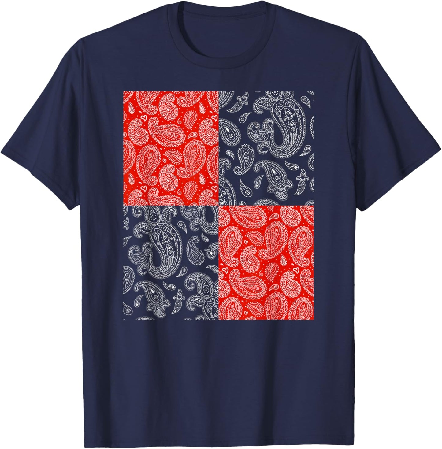 Red Paisley, Bandana Style T-Shirt - T-Shirt | Navy