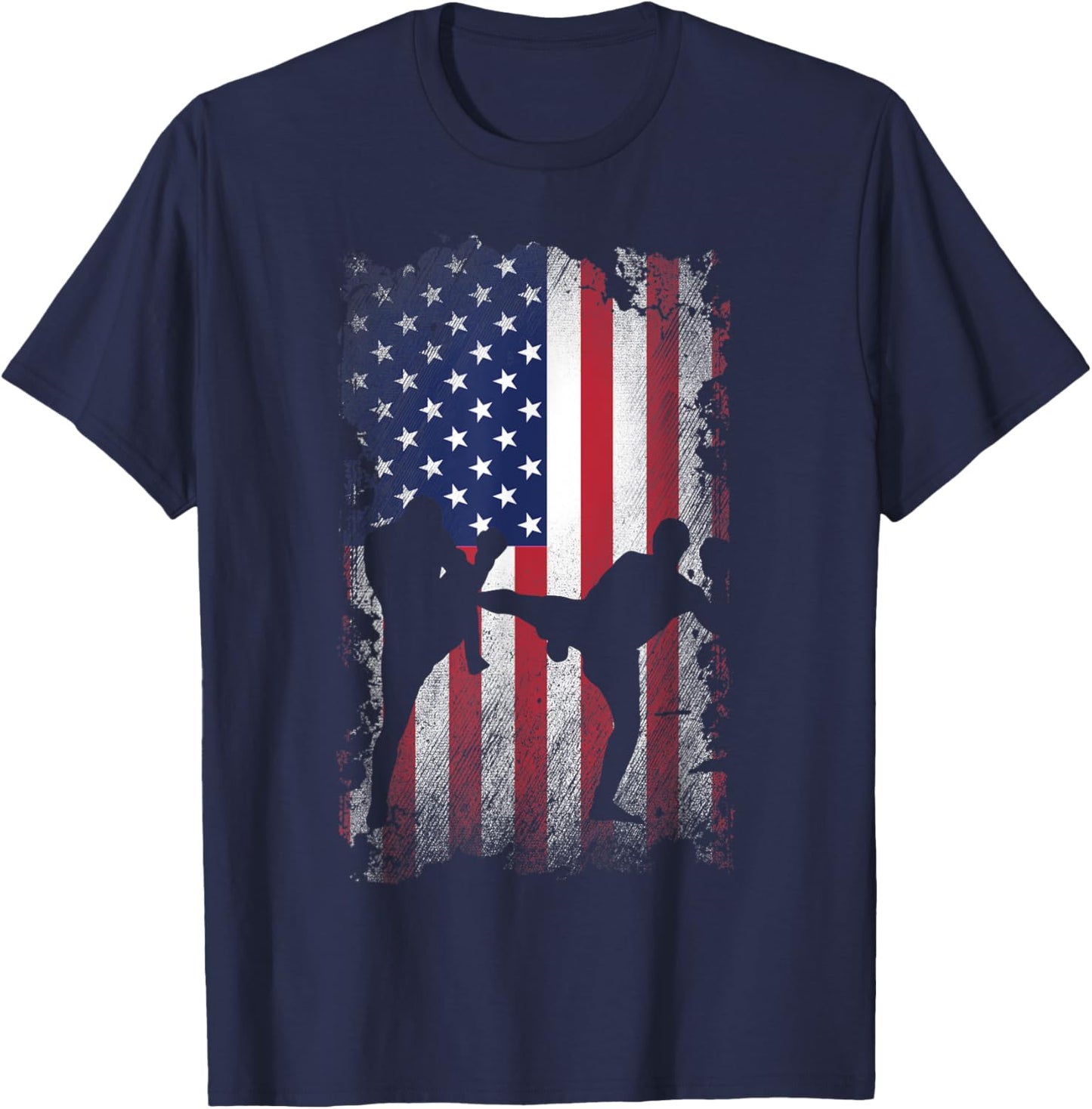 Distressed American Flag Kick Boxing USA Patriotic Gift Kids Men T-Shirt - T-Shirt | Navy