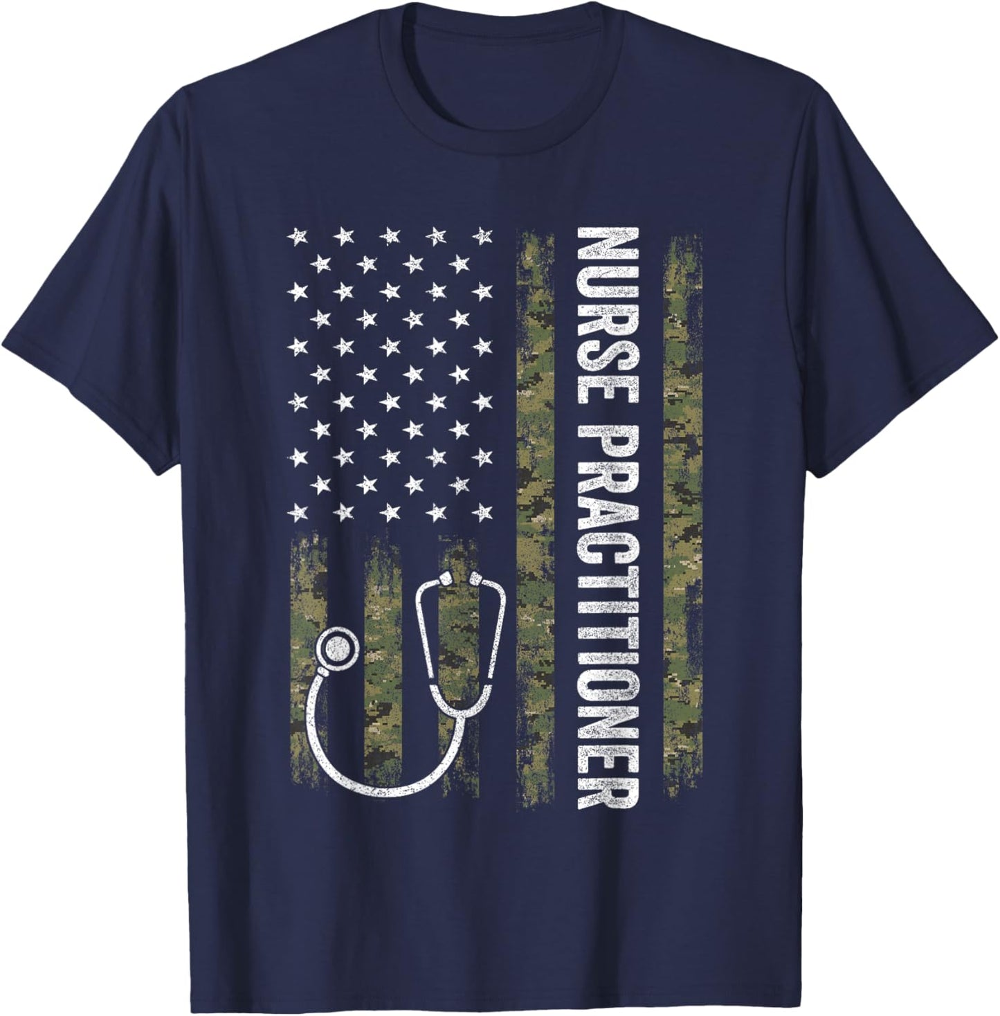 Nursing Shirts Men, Nurse Practitioner USA Flag T-Shirt - T-Shirt | Navy