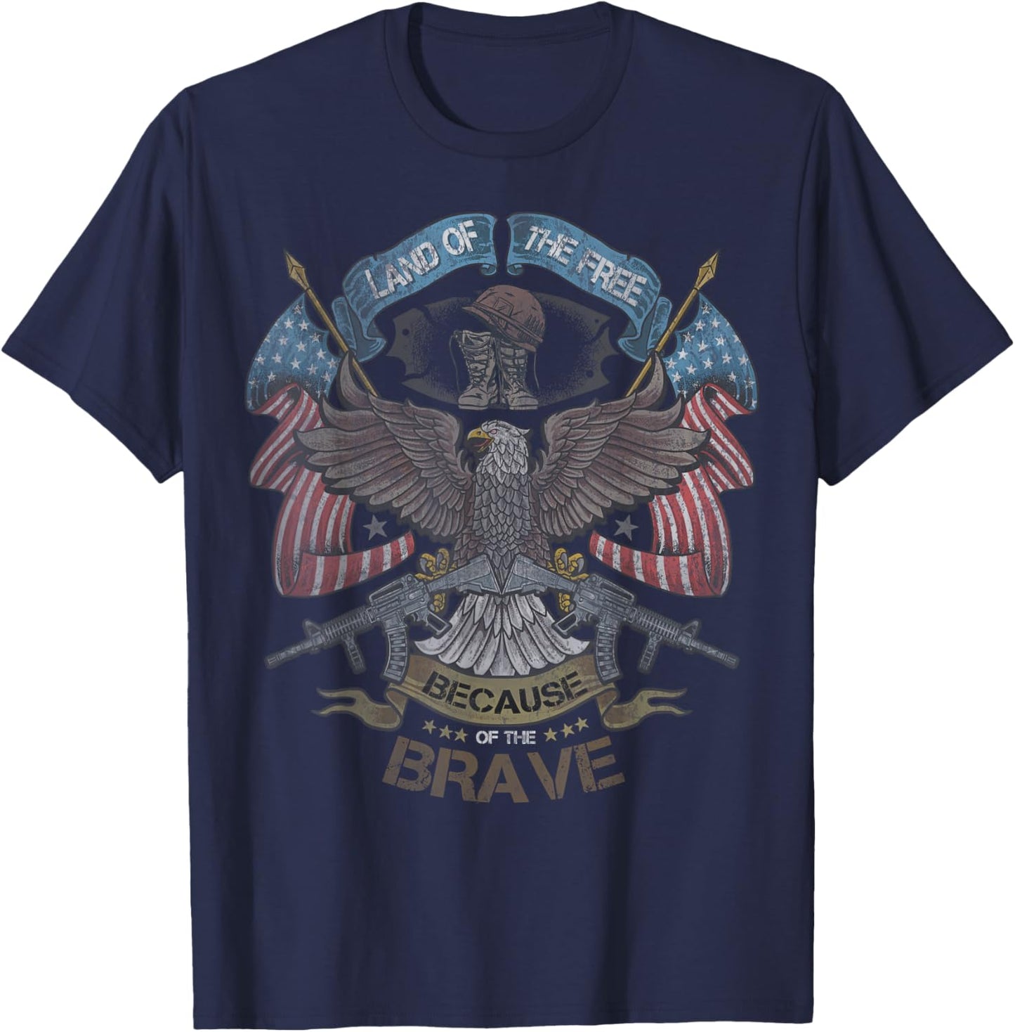 America Eagle | Land of the Free Because of the Brave T-Shirt - T-Shirt | Navy