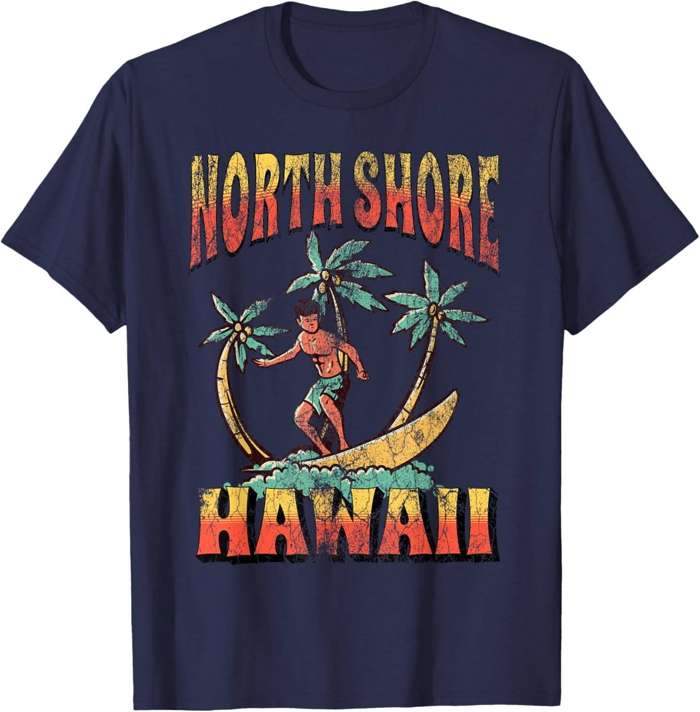 North Shore Hawaii Beach Surf Summer Vacation Vintage T-Shirt - T-Shirt | Navy