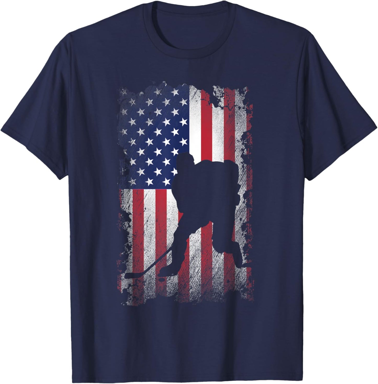 Distressed American Flag Hockey USA Patriotic Gift Women Kids Men T-Shirt - T-Shirt | Navy