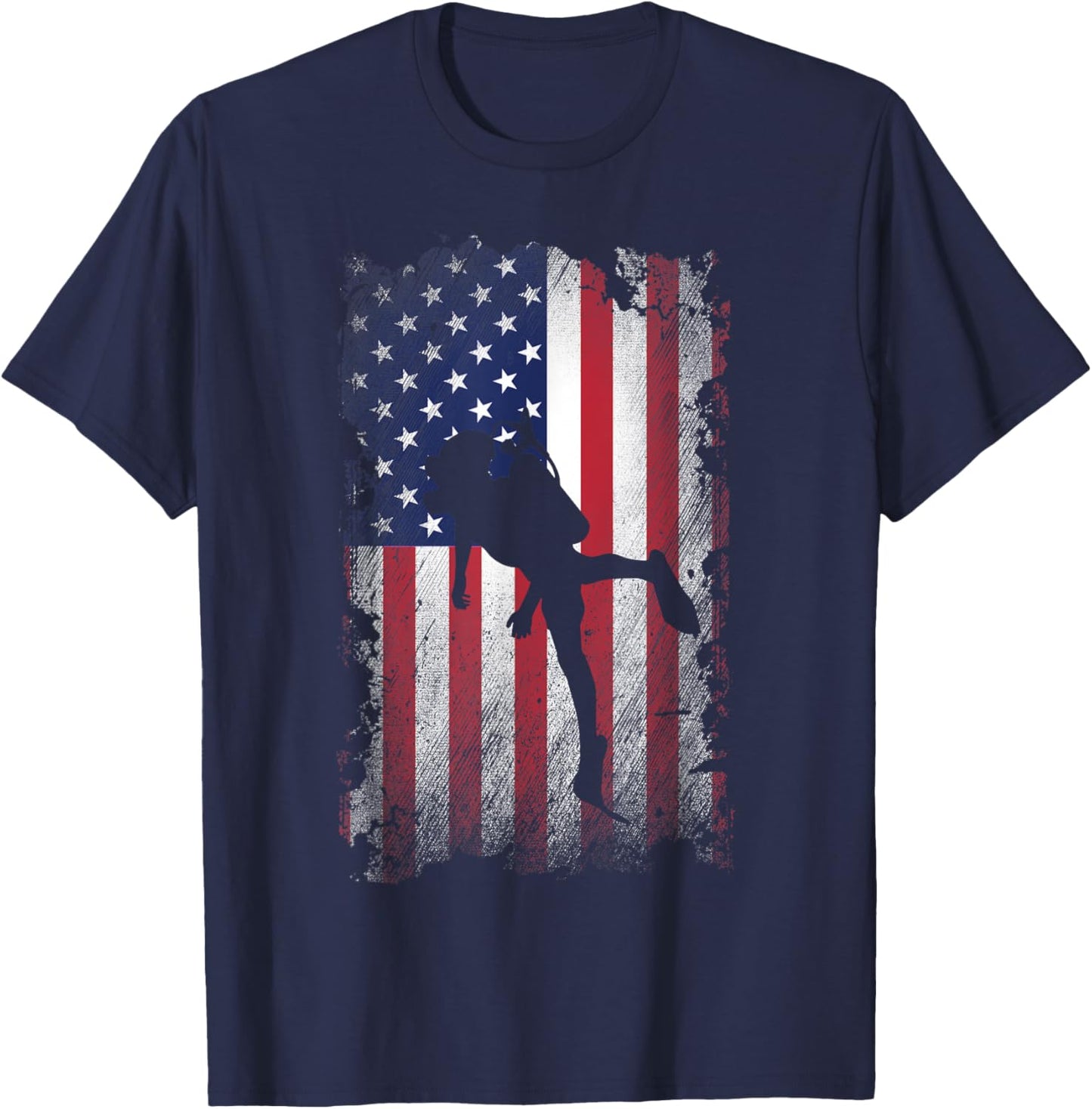 Distressed American Flag Scuba Diving USA Patriotic Gift Women Kids Men T-Shirt - T-Shirt | Navy