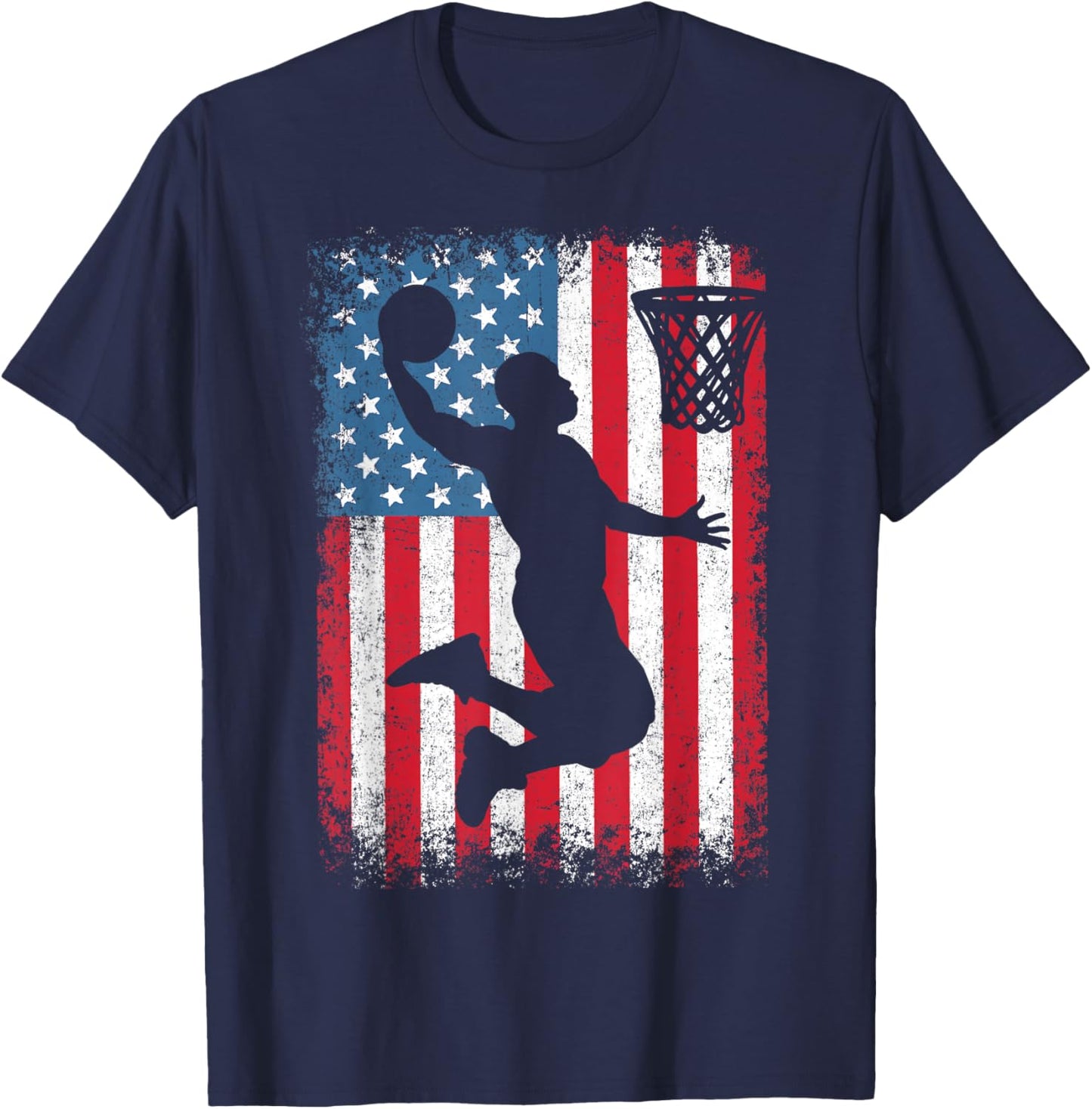American Patriotic Basketball 4th of July USA Flag Men Boys T-Shirt - T-Shirt | Navy