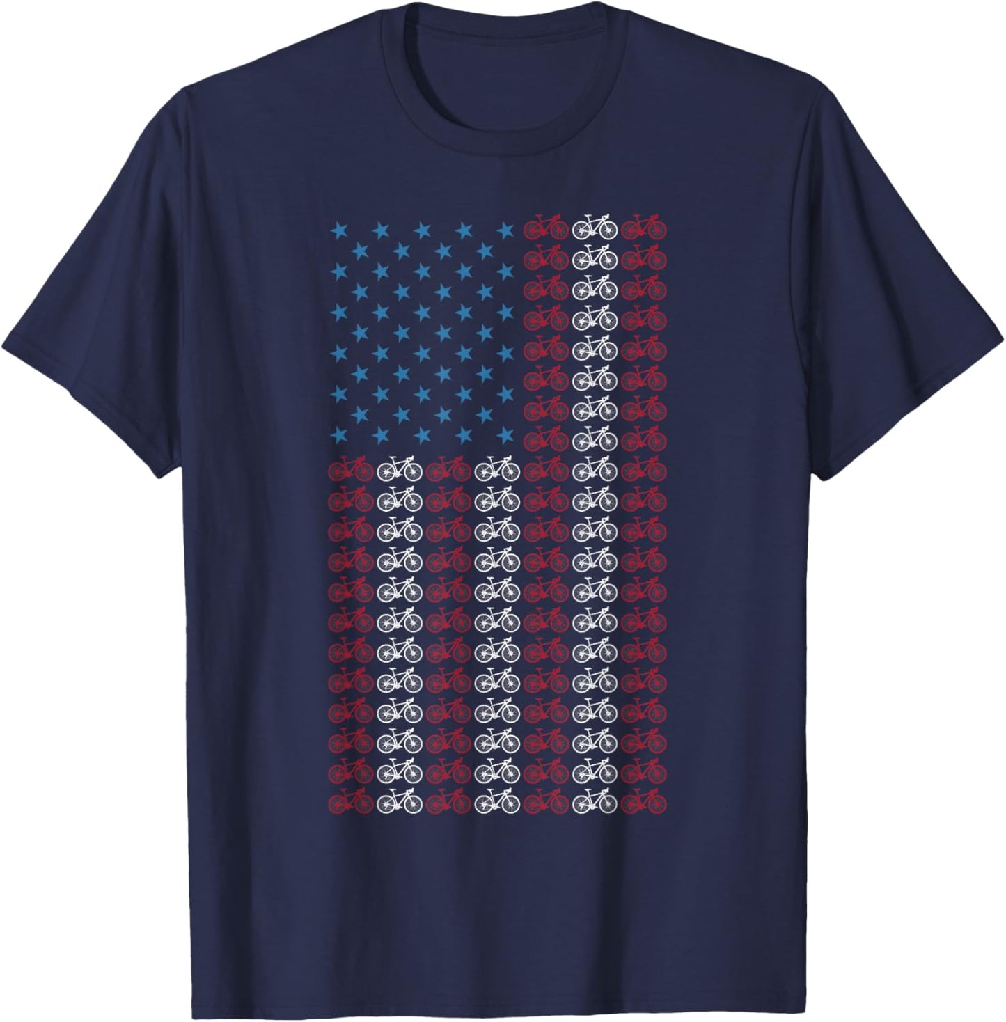 Bicycle American Flag 4th of July Cycling Cyclist Men Women T-Shirt - T-Shirt | Navy
