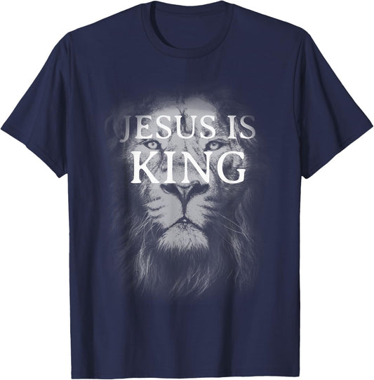 Christian Jesus is King Lion Design Faded Distressed Vintage T-Shirt - T-Shirt | Navy