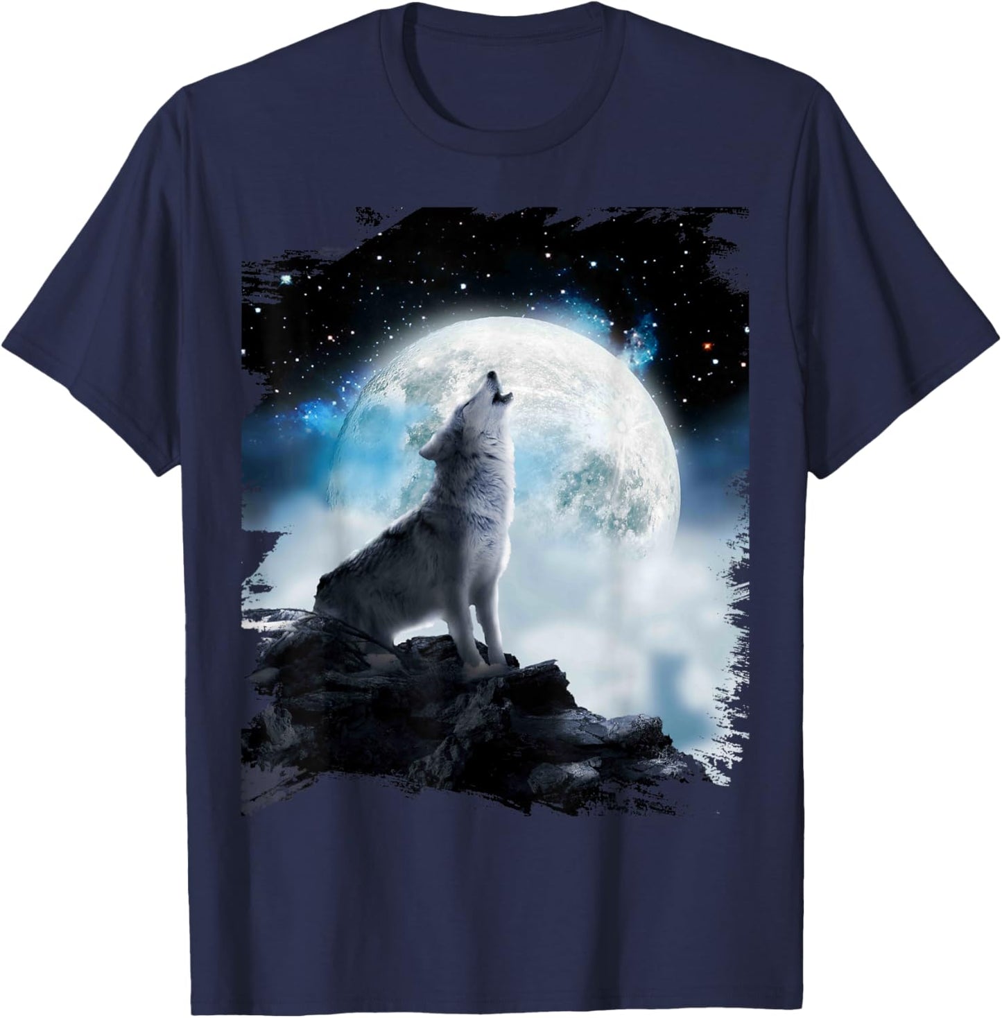 Cosmic Space Wolf Wolves Howling At Moon T-Shirt - T-Shirt | Navy
