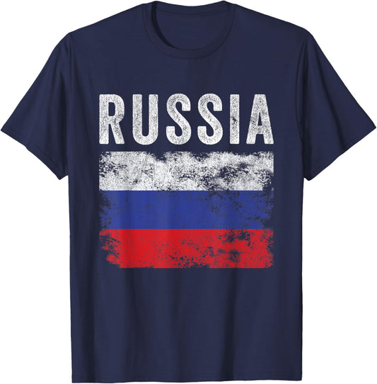 Russia Flag Distressed - Men Women Kids - Russian Flag T-Shirt - T-Shirt | Navy