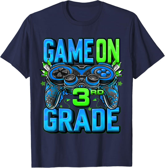 Game On 3rd Grade Back To School 3rd Grade Level Unlocked T-Shirt - T-Shirt | Navy
