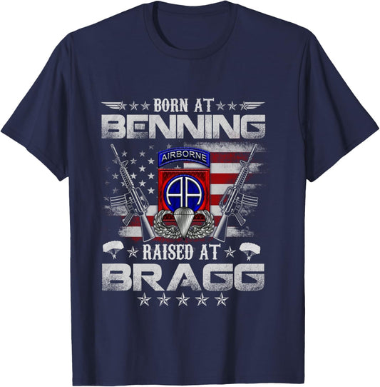 82nd Airborne Division Born At Ft Benning Raised Fort Bragg T-Shirt - T-Shirt | Navy